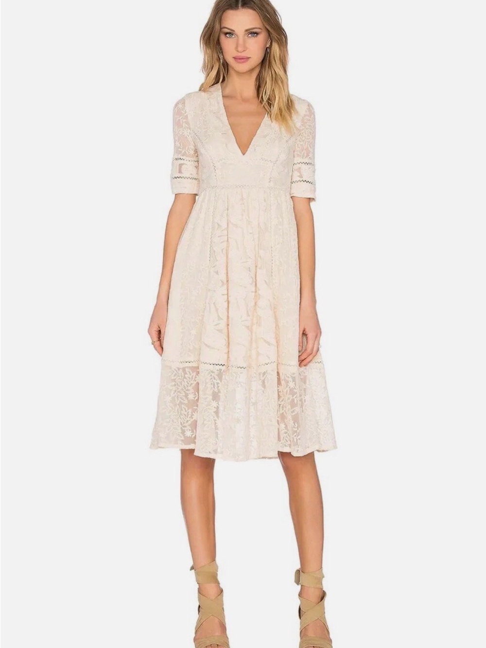 Free People Mountain Laurel Lace Crochet Dress Almond Beige Ivory